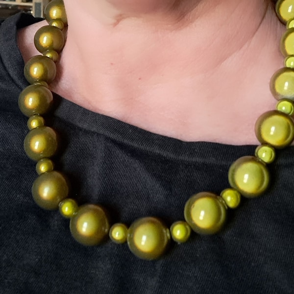 Large Matte Gold & Natural Beaded Necklace main image 1