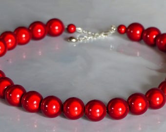 Red Beaded Necklace, Ruby Red Miracle Bead Necklace, Scarlet Choker, Cherry Red Large Bead Statement Necklace, Wedding Guest Jewellery