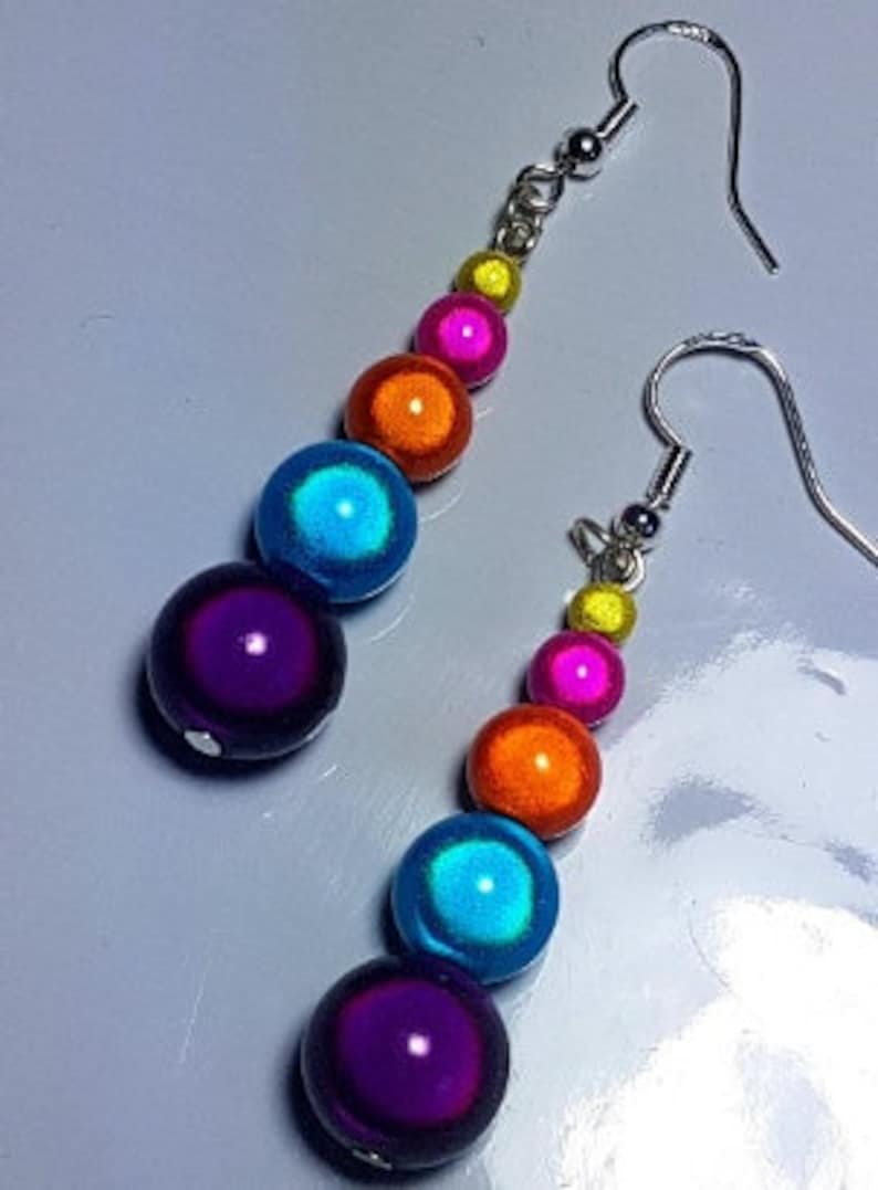 Bright Colourful Beaded Necklace, Large Bead Statement Miracle Bead Necklace, Chunky Reflective Glowing Jewellery, Multicoloured Fun Gift Earrings only