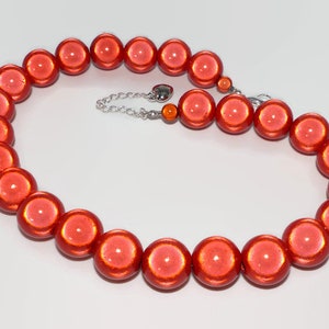 Large Orange Beaded Statement Necklace, Extra Large Chunky Miracle Bead Necklace, Funky Reflective Glowing Necklace, Orange Gifts For Her image 5