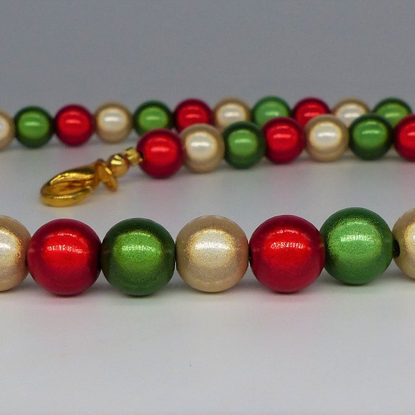 Beaded Christmas Necklace, Red, Green and Gold Miracle Bead Necklace, Christmas Jewelry Gift, Secret Santa for Women, Girls Stocking Filler