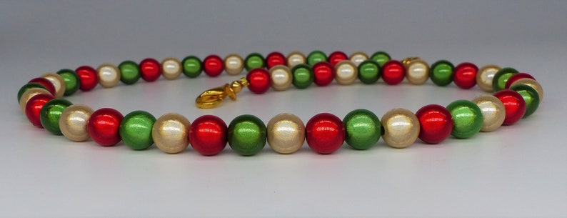 Beaded Christmas Necklace, Red, Green and Gold Miracle Bead Necklace, Christmas Jewelry Gift, Secret Santa for Women, Girls Stocking Filler image 1