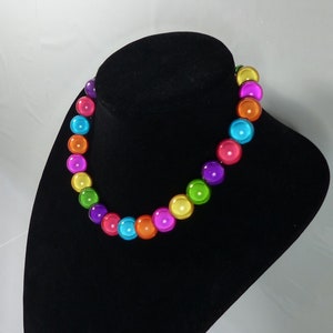 Bright Colourful Beaded Necklace, Large Bead Statement Miracle Bead Necklace, Chunky Reflective Glowing Jewellery, Multicoloured Fun Gift image 6