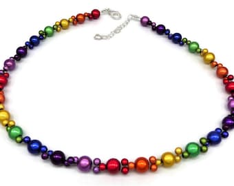 Rainbow Beaded Necklace, Reflective Miracle Bead Choker, Colourful Glowing Necklace, Pride Festival or LGBTQ Gift, Rainbow Gift for Women