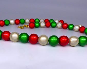 Beaded Christmas Necklace, Red, Green and Gold Miracle Bead Necklace, Christmas Jewelry Gift, Secret Santa for Women, Girls Stocking Filler