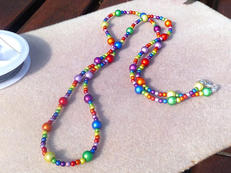 Long Rainbow Beaded Necklace: Colourful Miracle Bead Lanyard image 9