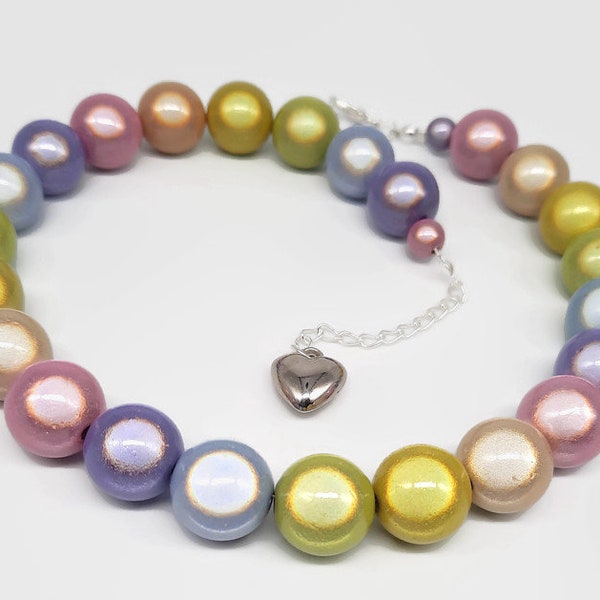 Pastel Rainbow Necklace, Large Miracle Bead Reflective Choker, Glowing Spring Jewelry, Chunky Statement Necklace for Women, Mothers Day Gift
