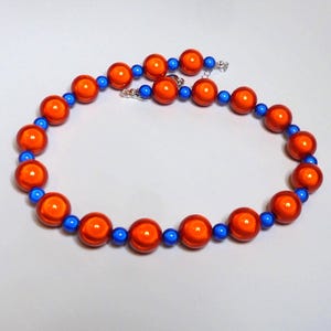 Bright Orange and Royal Blue Miracle Bead Statement Necklace, Glowing Costume Jewellery with Chunky Beads