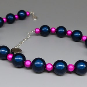 Navy Blue & Fuchsia Miracle Bead Necklace, Indigo and Hot Pink Glow Bead Choker, Large Beads, Wedding Outfit Accessory, Colour Changing Gift