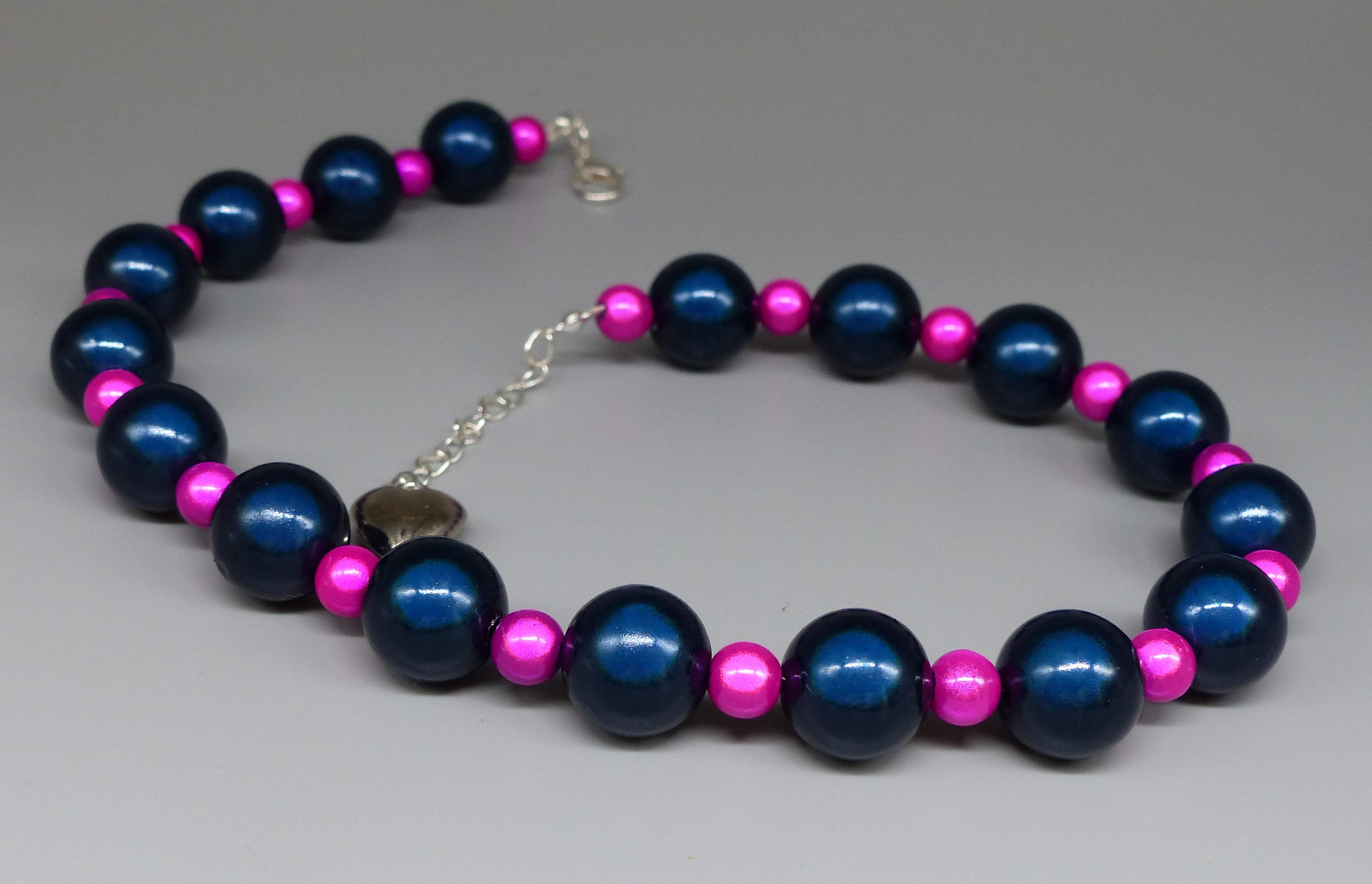 Navy Blue & Fuchsia Miracle Bead Necklace. Indigo and Hot Pink | Etsy