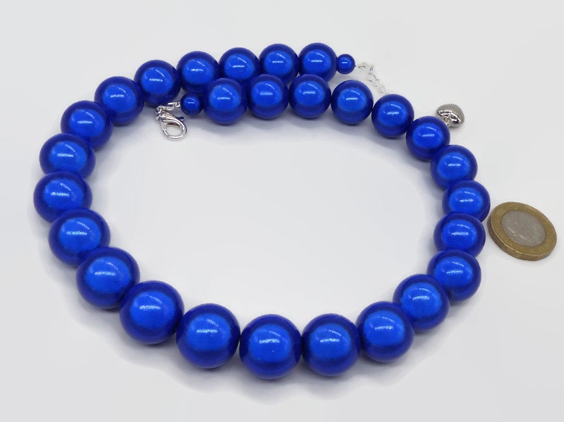 Royal Blue Statement Necklace, Sapphire Blue Large Miracle Bead Necklace, Cobalt Blue Wedding Guest Jewellery, Reflective Electric Blue Gift