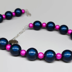 Navy Blue & Fuchsia Miracle Bead Necklace, Indigo and Hot Pink Glow Bead Choker, Large Beads, Wedding Outfit Accessory, Colour Changing Gift