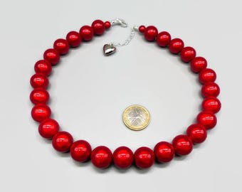 Red Beaded Necklace, Ruby Red Miracle Bead Necklace, Scarlet Choker, Cherry Red Large Bead Statement Necklace, Summer Holiday Jewellery