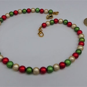 Beaded Christmas Necklace, Red, Green and Gold Miracle Bead Necklace, Christmas Jewelry Gift, Secret Santa for Women, Girls Stocking Filler image 2