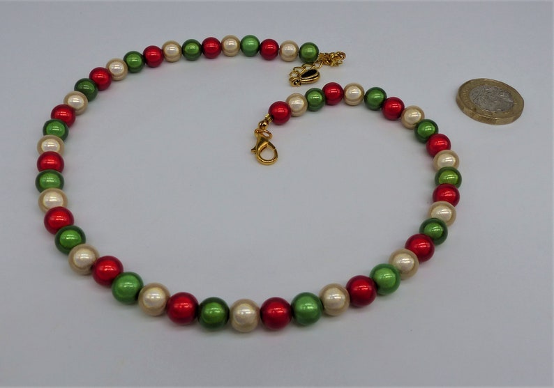 Beaded Christmas Necklace, Red, Green and Gold Miracle Bead Necklace, Christmas Jewelry Gift, Secret Santa for Women, Girls Stocking Filler image 2