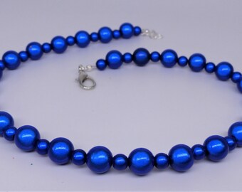 Royal Blue Beaded Necklace set, Sapphire Blue Miracle Bead Necklace, Glowing Colour Changing Reflective Choker, Bright Blue Gift for Women