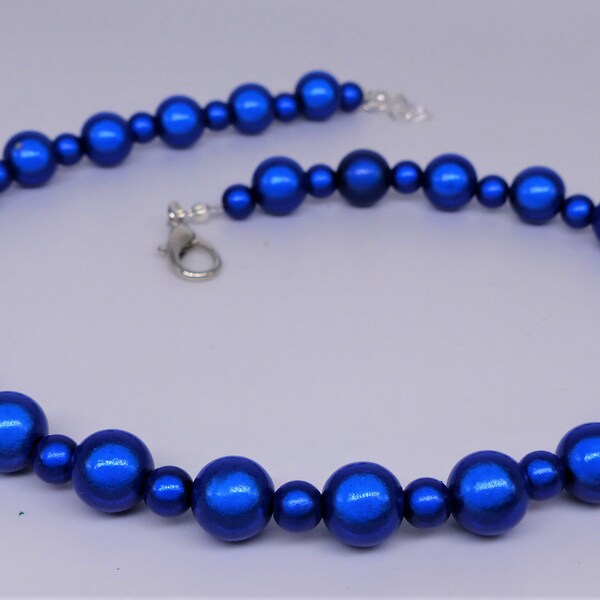 Royal Blue Beaded Necklace set, Sapphire Blue Miracle Bead Necklace, Glowing Colour Changing Reflective Choker, Bright Blue Gift for Women