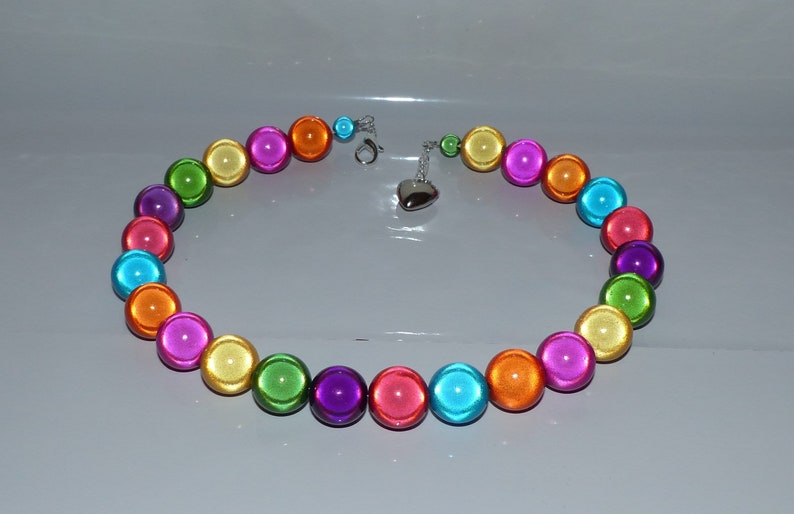 Bright Colourful Beaded Necklace, Large Bead Statement Miracle Bead Necklace, Chunky Reflective Glowing Jewellery, Multicoloured Fun Gift image 8