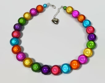 Bright Colourful Beaded Necklace, Large Bead Statement Miracle Bead Necklace, Chunky Reflective Glowing Jewellery, Multicoloured Fun Gift