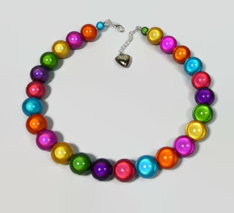 Bright Colourful Beaded Necklace, Large Bead Statement Miracle Bead Necklace, Chunky Reflective Glowing Jewellery, Multicoloured Fun Gift Necklace only