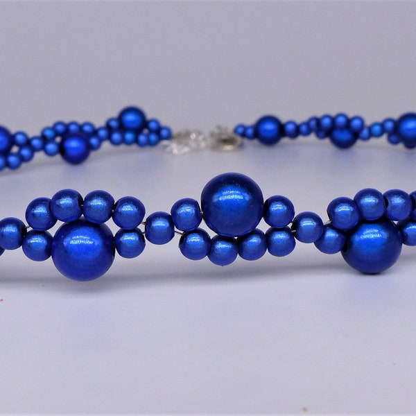 Royal Blue Beaded Necklace, Elegant Cobalt Choker, Electric Blue Miracle Bead Twisted Necklace, Wedding Guest Jewelry, Blue Gift for Women