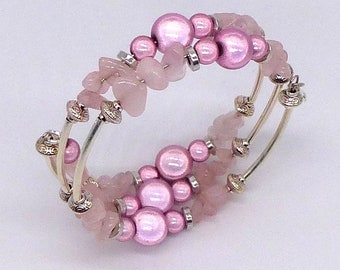 Unique Wedding Anniversary Gift, Rose Quartz Bracelet, Romantic Gift for her, Symbol of Love, Pink Miracle Bead Multi Loop Bracelet