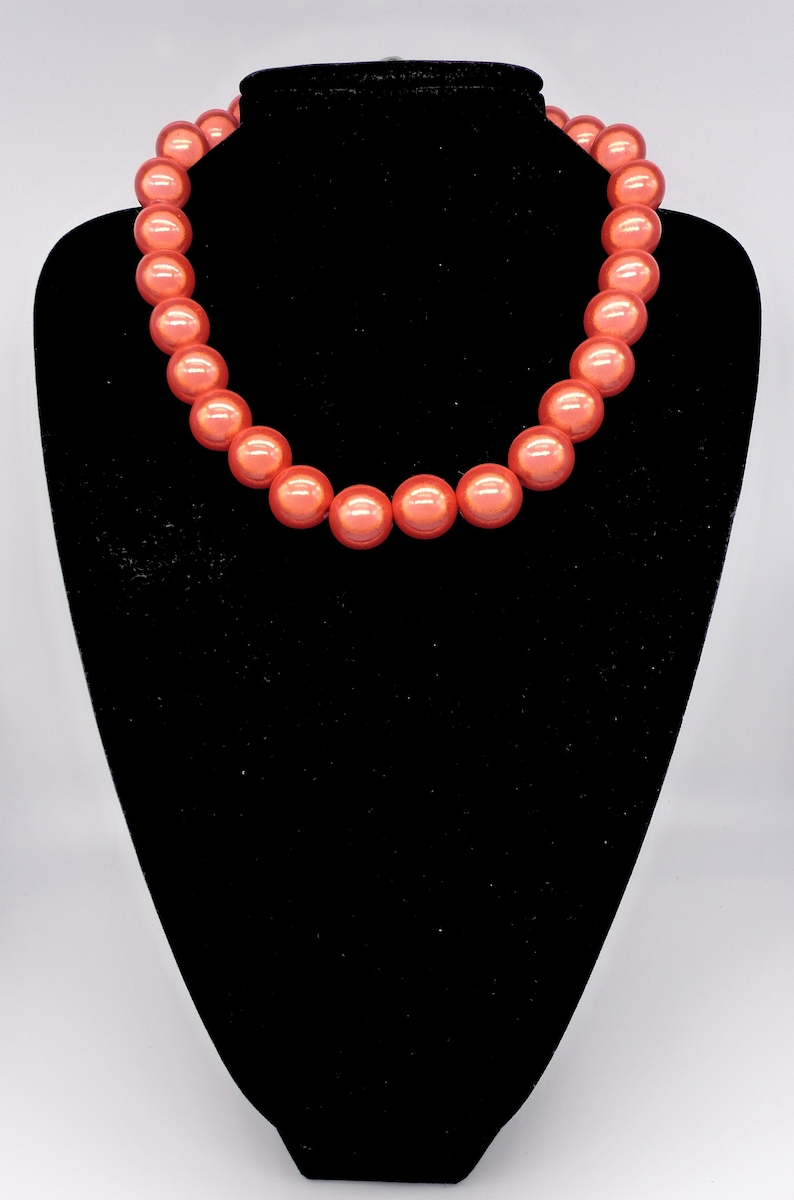 Large Orange Beaded Statement Necklace, Extra Large Chunky Miracle Bead Necklace, Funky Reflective Glowing Necklace, Orange Gifts For Her image 3