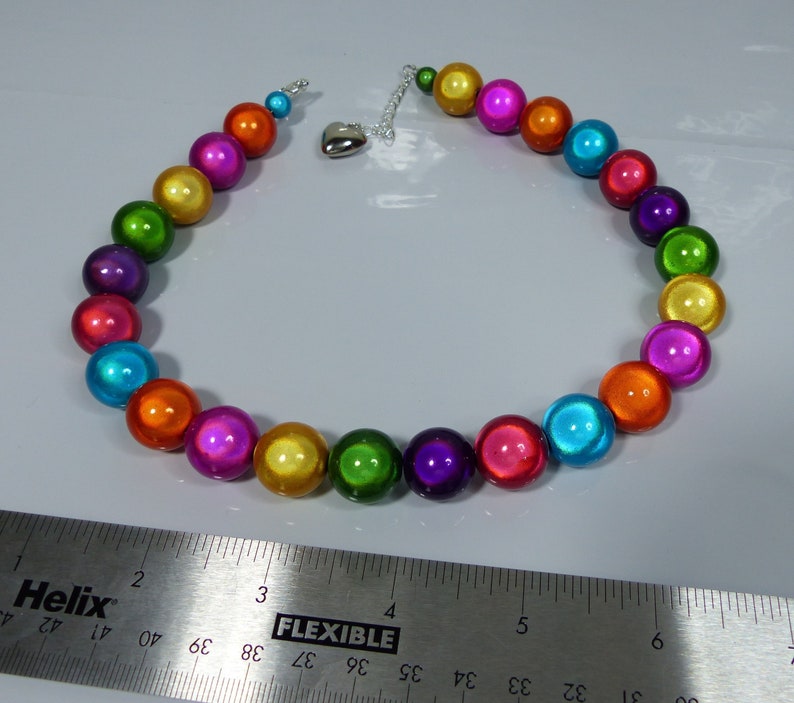 Bright Colourful Beaded Necklace, Large Bead Statement Miracle Bead Necklace, Chunky Reflective Glowing Jewellery, Multicoloured Fun Gift image 3