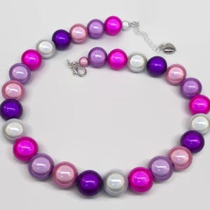 Pink and Purple Beaded Statement Necklace Set, Large Chunky Reflective Miracle Bead Jewellery