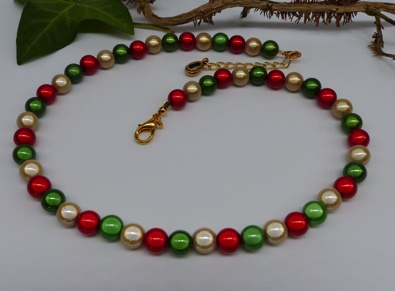 Beaded Christmas Necklace, Red, Green and Gold Miracle Bead Necklace, Christmas Jewelry Gift, Secret Santa for Women, Girls Stocking Filler image 3