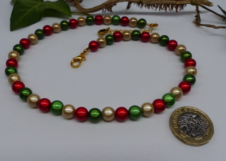 Beaded Christmas Necklace, Red, Green and Gold Miracle Bead Necklace, Christmas Jewelry Gift, Secret Santa for Women, Girls Stocking Filler image 4