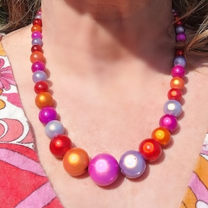Hot Pink and Orange Statement Necklace, Graduated Miracle Bead Festival Necklace, Glowing Summer Jewellery, Colourful Gift for Women