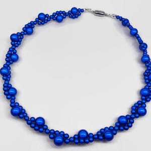 Royal Blue Beaded Necklace, Elegant Cobalt Choker, Electric Blue Miracle Bead Twisted Necklace, Wedding Guest Jewellery, Blue Gift for Women