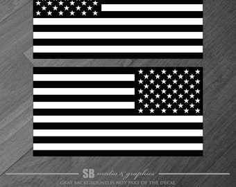 2x Black and White mirrored American Flags decal sticker subdued army vinyl patriotic tactical
