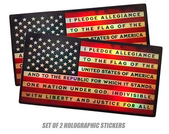 American Flag Pledge of Allegiance Holographic Sticker (Set of 2)