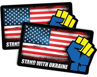 Stand with Ukraine flag sticker - I stand with Ukraine flag - America USA car vehicle truck decal grunge