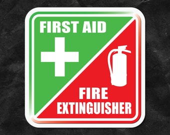 First Aid Fire Extinguisher Sticker vinyl Decal Safety Emergency Kit Caution