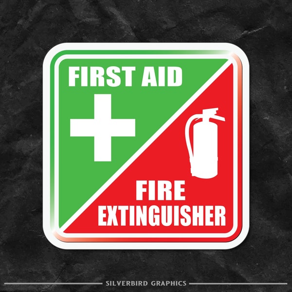 First Aid Fire Extinguisher Sticker vinyl Decal Safety Emergency Kit Caution
