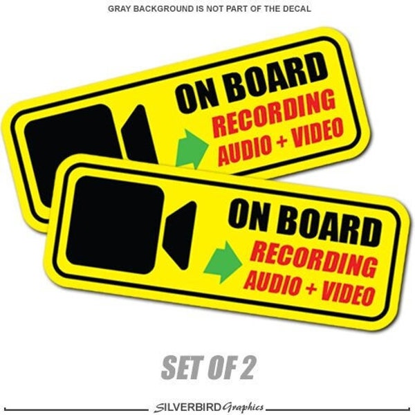 On board recording sticker warning caution vehicle car safety video audio notice set of 2