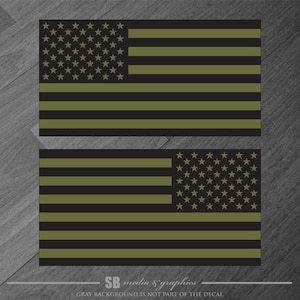 2x Army Green and Black mirrored American Flags decal sticker subdued vinyl patriotic tactical