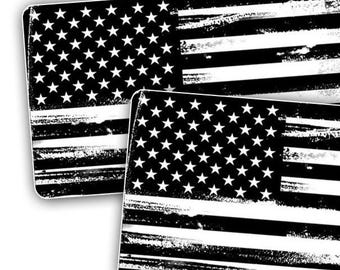 Black & White Grunge American Flag Vinyl Decal Stickers (Set of 2)