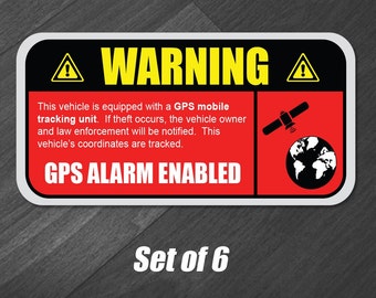 GPS Tracking Warning Sticker - Vehicle Anti Theft Decal (Set of 6)