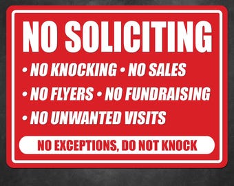 No Soliciting Door Decal 7x5 Red Warning Vinyl Sign for Homes Porches Windows Entry