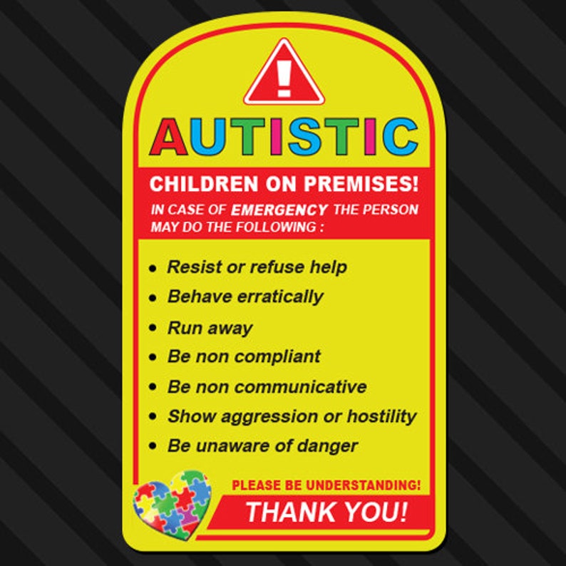 Autistic Sticker Children on Premises Sticker Decal Autism Sticker