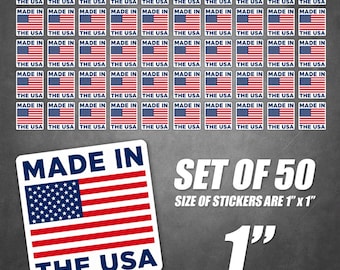 50 Pack Made in USA American Flag Stickers, 1 Inch Patriotic Vinyl Decal Labels