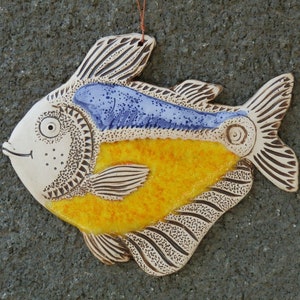 Fish, Ceramic fish, Fish tile, Funny fish, Ceramic tile, Yellow fish, Ceramics and pottery, Handmade fish, yellow ceramic fish tile
