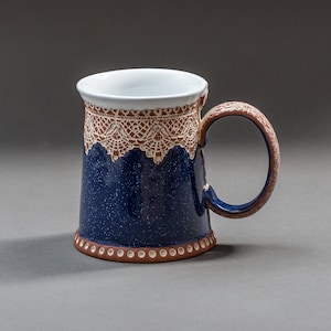 Mug en céramique, Mug à café, Mug à thé, Céramique et poterie, Mug bohème, Mug unique, Mug fait main, Cadeau de pendaison de crémaillère, Mug en poterie, Mug bleu image 1