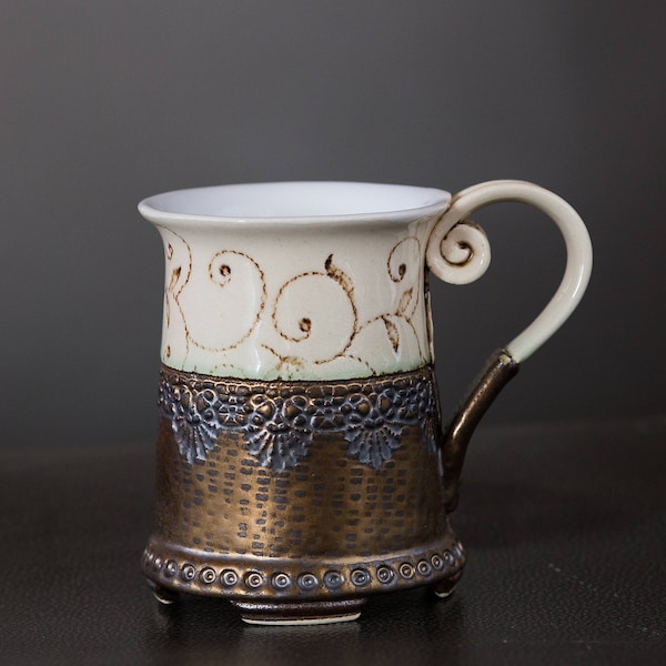 Ceramic Mug, Handmade stoneware mug, Coffee mug,  Tea mug, Ceramics and Pottery, Unique  Mug, Gold mug, Housewarming gift, Pottery tea mug