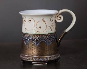 Ceramic Mug, Handmade stoneware mug, Coffee mug,  Tea mug, Ceramics and Pottery, Unique  Mug, Gold mug, Housewarming gift, Pottery tea mug