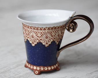Ceramic Cup, Tea Cup, Handbuilding Techniques, Ceramics and pottery , Handmade cup, Coffee cup, Blue  cup, Coffee mug,  Wedding gift, Mug,